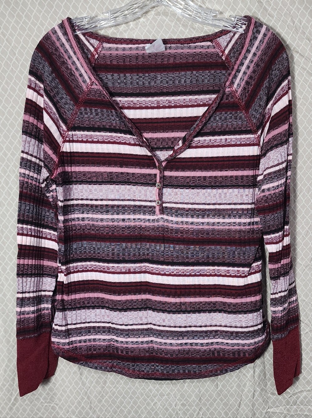 No Boundaries Striped Henley Long Sleeve Ribbed Texture Shirt Junior XXL 19